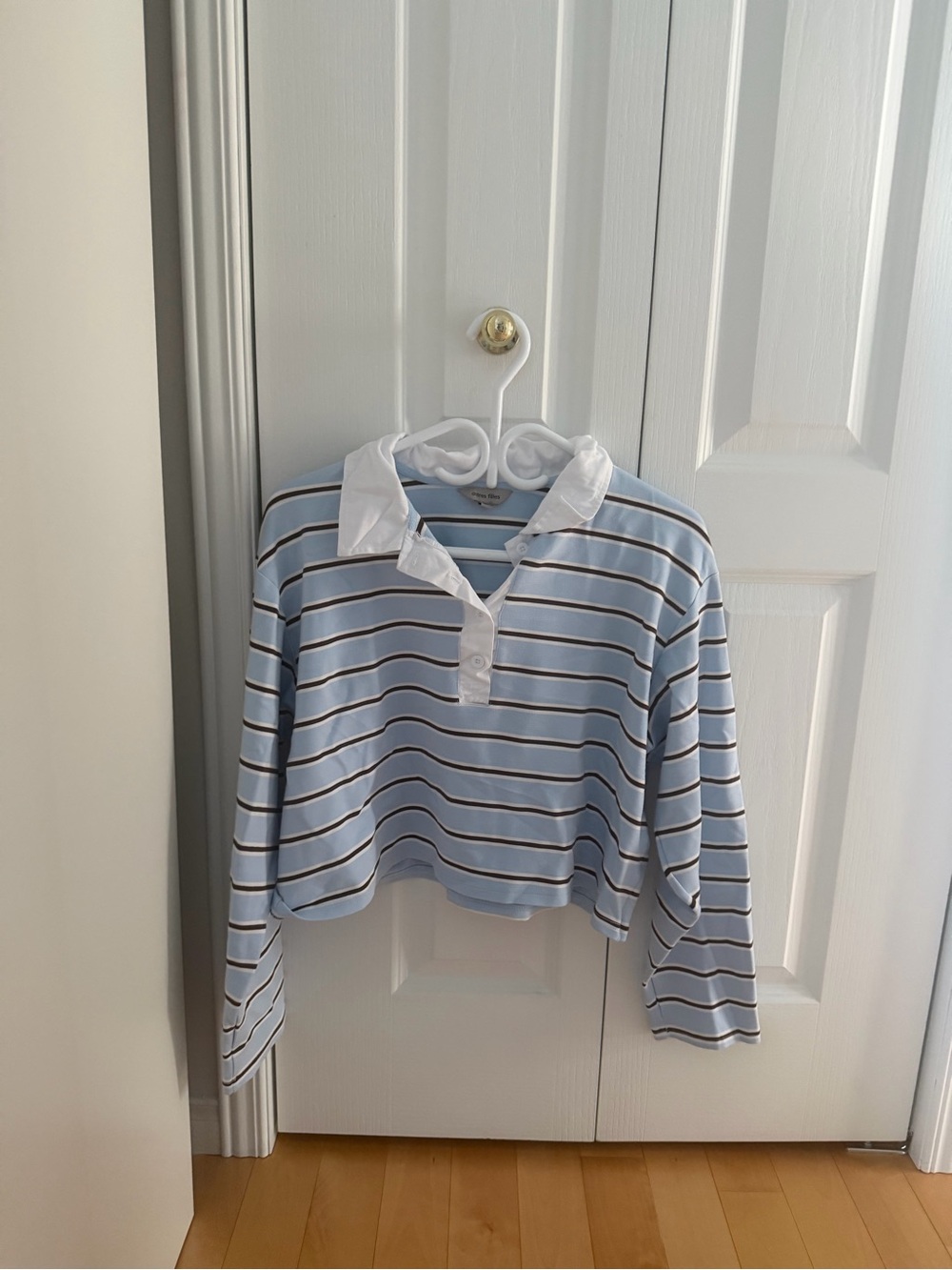 Striped Light Blue Polo Long Sleeve Top